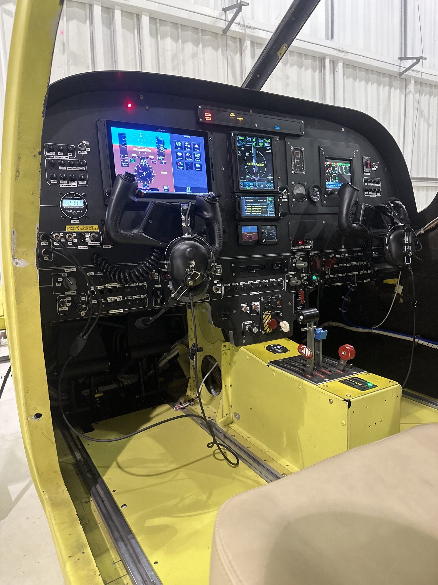 Custom aircraft cockpit avionics wiring and instrument panel installation built to FAA standards.